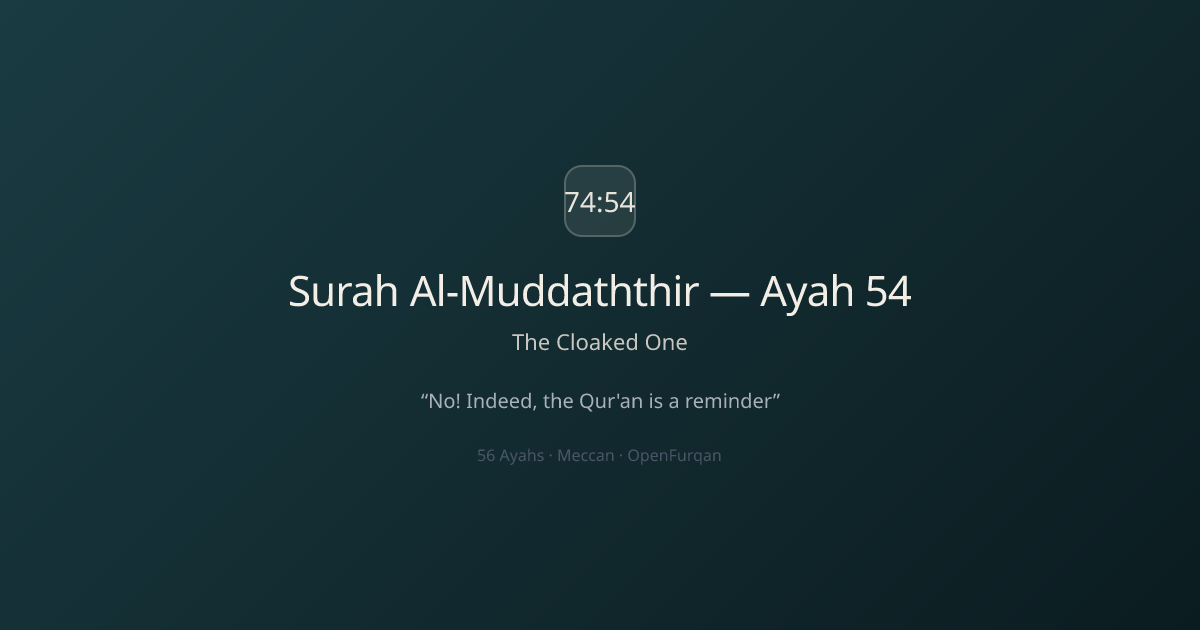 Surah Al-Muddaththir Ayah 54 — The Cloaked One (74:54) | OpenFurqan